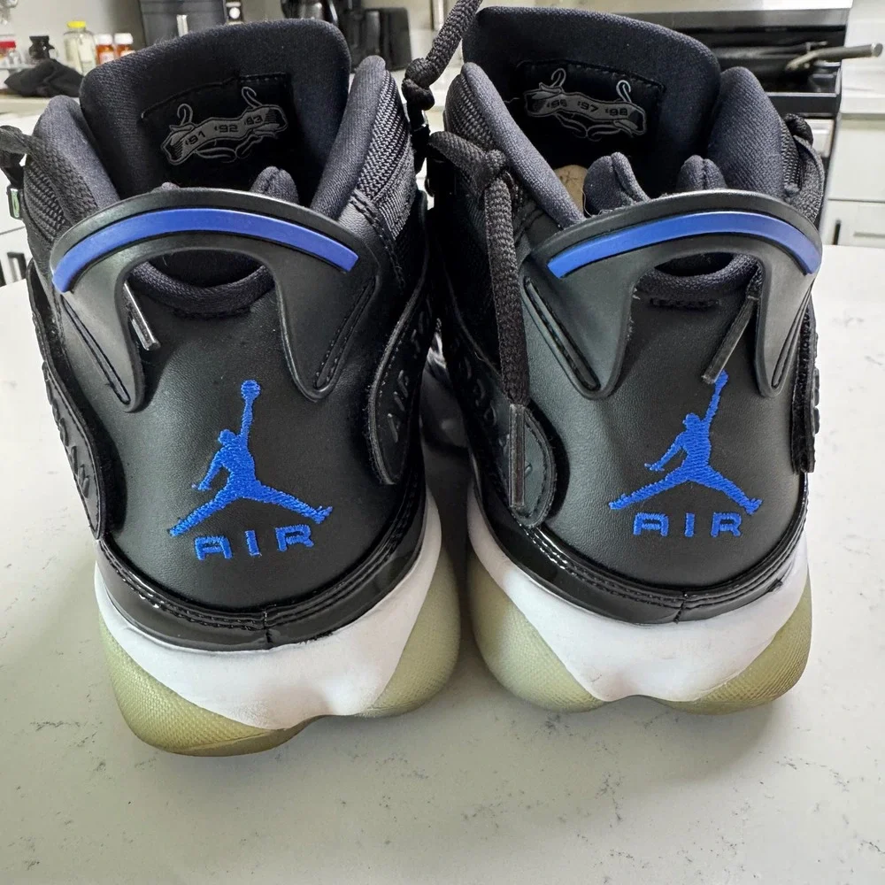 Jordan 6 Rings Mens 9.5 Black Space Jam Blue Patent Leather Sneakers 322992-016